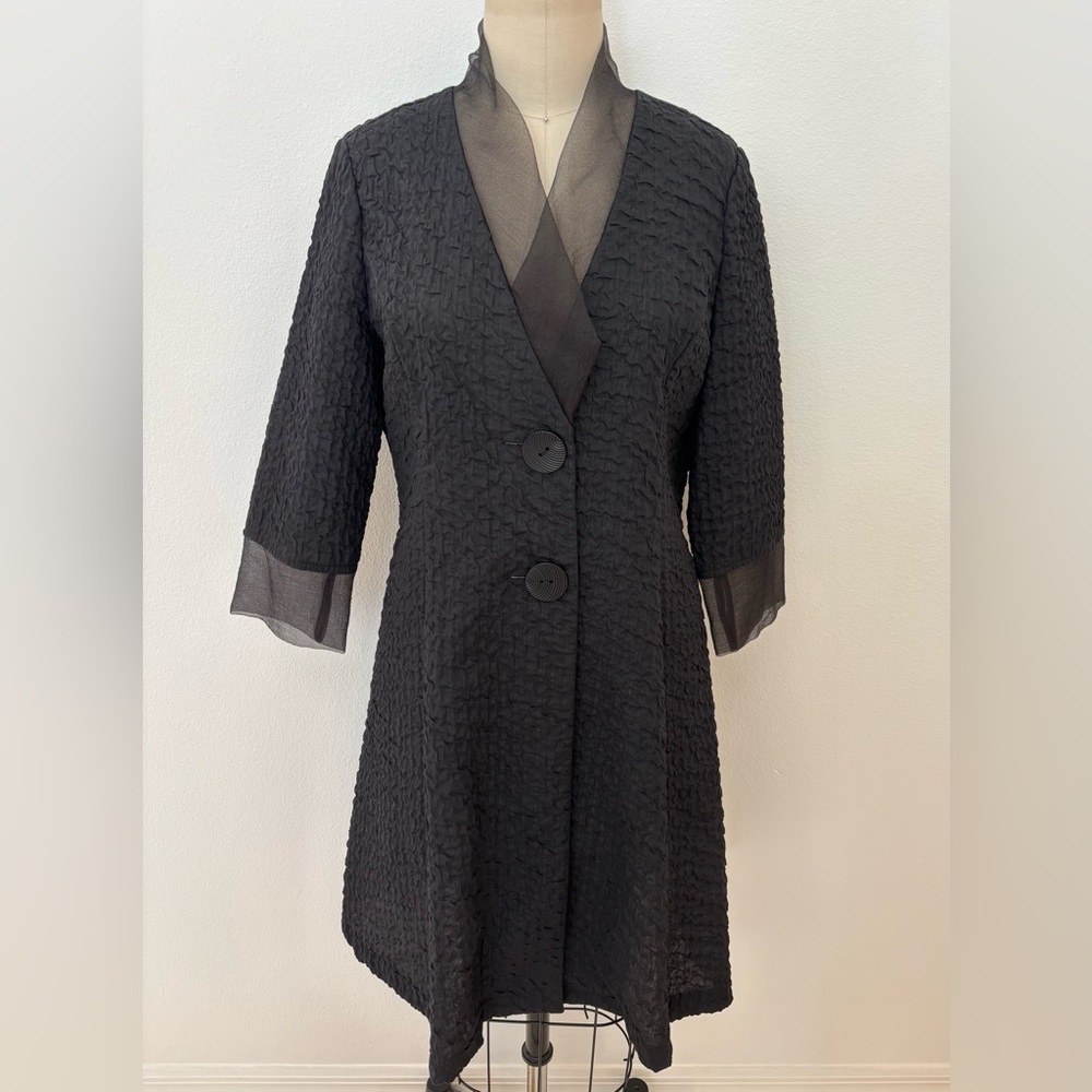 IC Collection Dress/Jacket NWOT Black Quilted 3/4 Sleeves Fit & Flare Button M - Picture 2 of 7